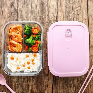 Hộp cơm thuỷ tinh 3 ngăn tiện lợi, Hộp đựng cơm thủy tinh văn phòng