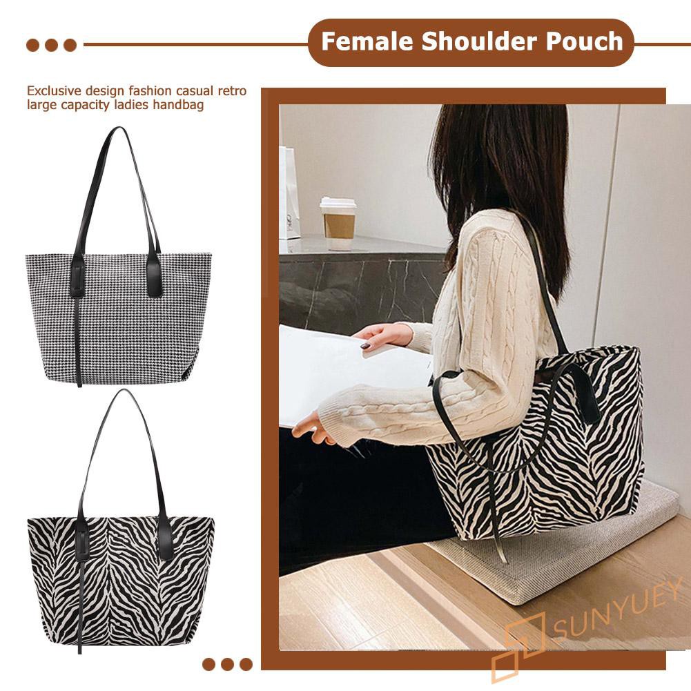 【In Stock】Retro Plaid Zebra Top-handle Bag Women Casual Canvas Shoulder Totes Clutch