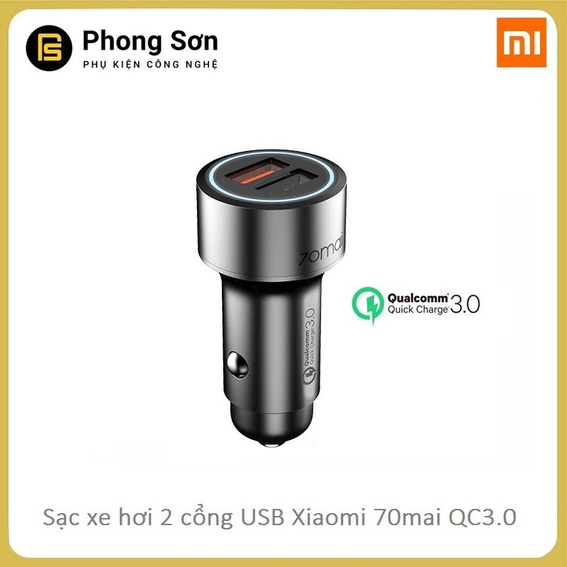 Sạc xe hơi xiaomi  70mai Dual USB Car Charger Midrive CC02 - QC3.0 Sạc nhanh 2 cổng USB , Vỏ kim loại - Bảo Hành 12 Táng