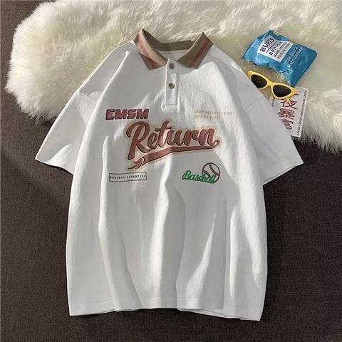 Áo sơ mi nam polo đơn giản thời trang Hàn Quốc xu hướng bông lỏng nửa tay áo sơ mi thun nam cổ bẻ