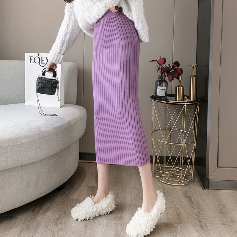 Chân váy dệt kim dáng suông dài chất liệu dày dặn thời trang cho nữ