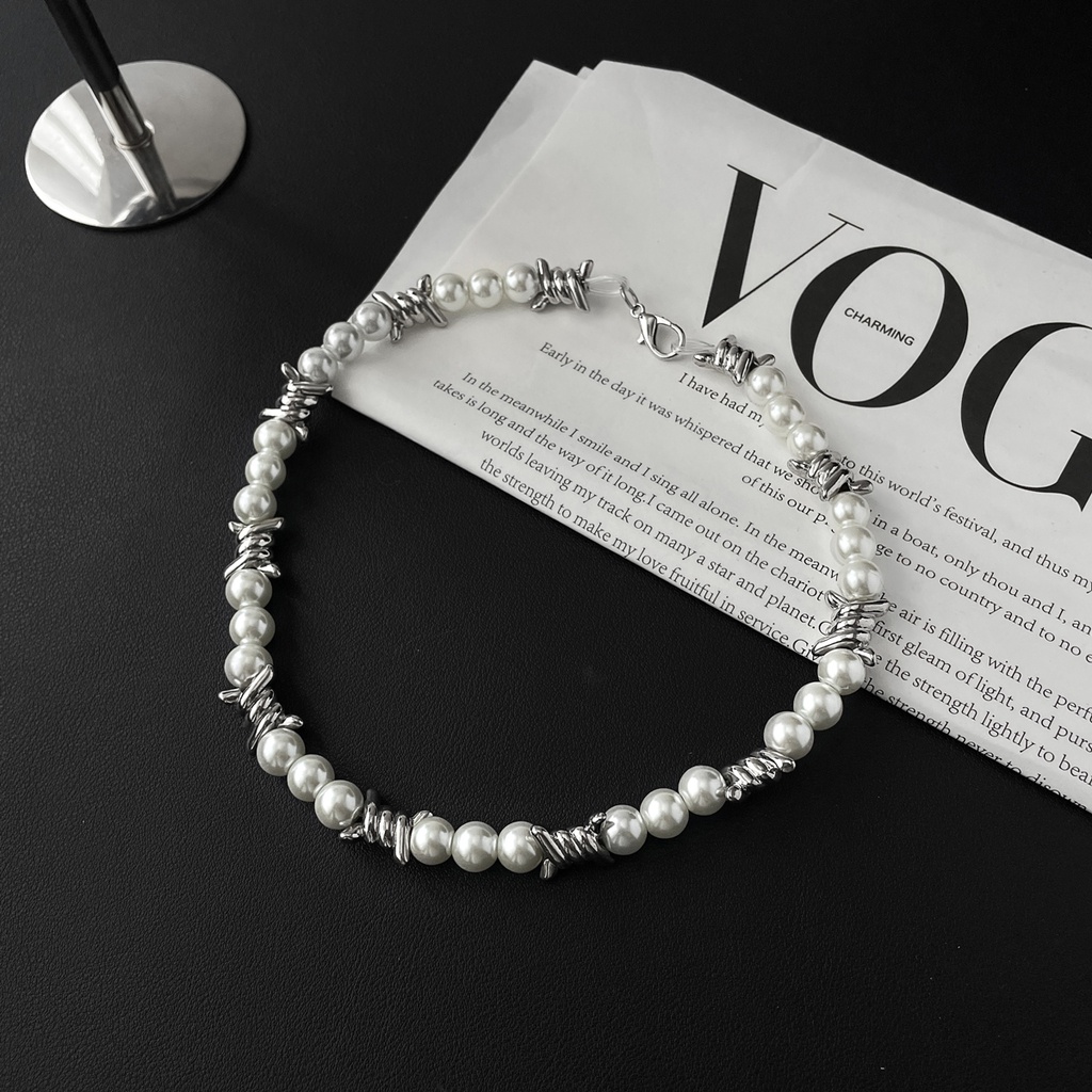 Vòng cổ Đính Hạt Ngọc Trai Phong Cách Hip Hop Cho Nam