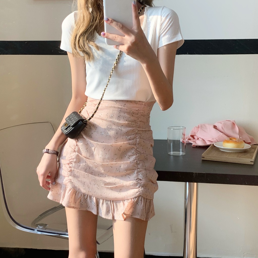 (ORDER) Chân váy hoa nhí cạp cao nhắn nhún dáng A điệu đà cá tính | BigBuy360 - bigbuy360.vn