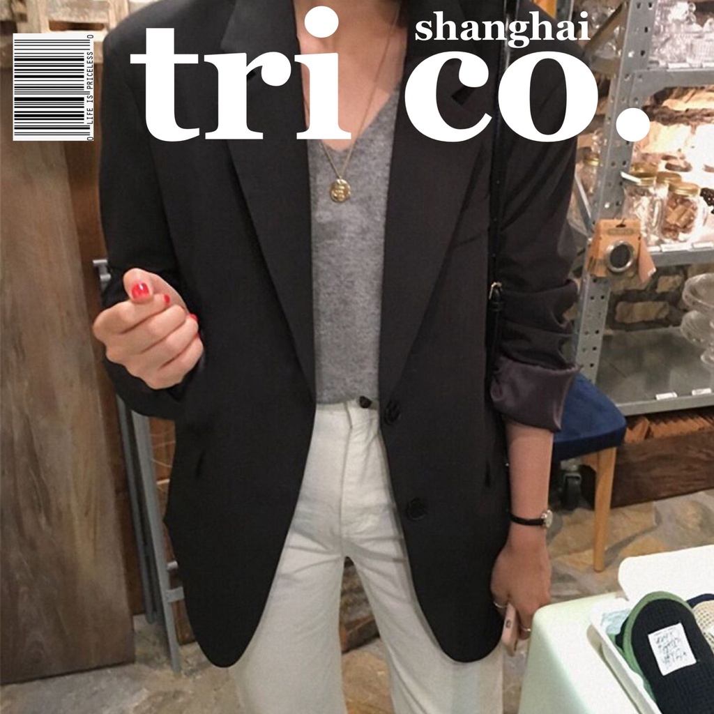 Áo Khoác Vest Màu Đen / Kaki Dáng Rộng Phong Cách Anh Quốc Thời Trang Thu Đông Cho Nữ Blazer