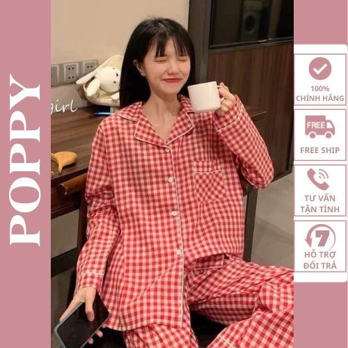 [ Qùa tặng dây cột tóc ] Pijama nữ chất liệu kate thái đẹp bộ ngủ dài tay hàn quốc  cao cấp đồ bộ nữ giá rẻ POPPY Caro