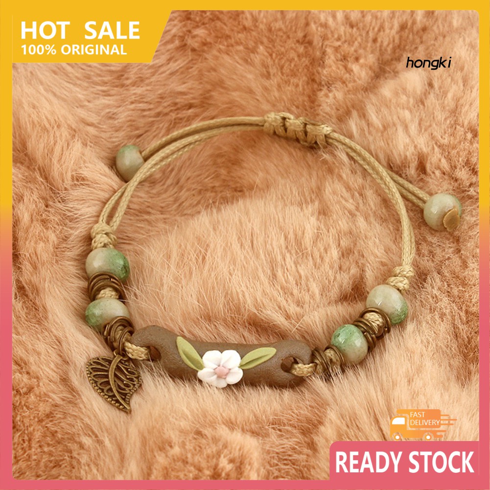 Vòng tay dây bện mặt hình hoa lá thời trang dành cho nữ