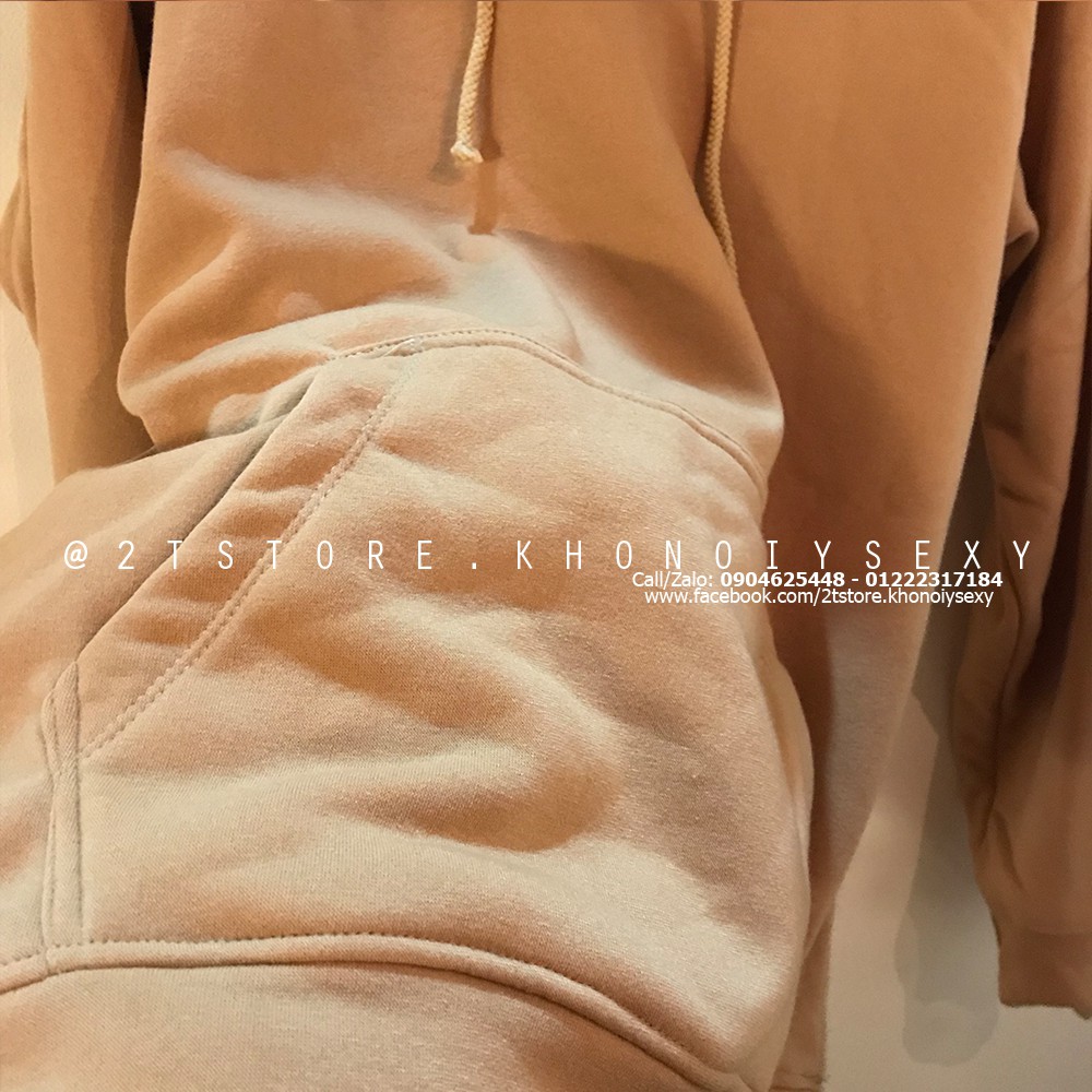 ÁO NỈ BÔNG CÓ NÓN HOODIE TRƠN TÚI TRƯỚC UNISEX (KEM TAN)