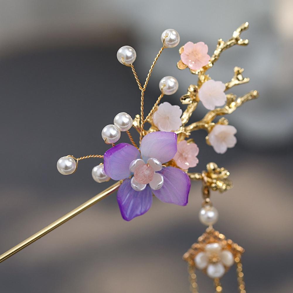 QQMALL Trâm Cài Tóc Handmade Đính Hoa Phong Cách Trung Quốc