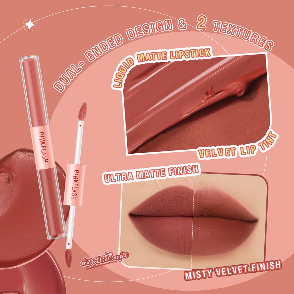 Son kem tint lì PINKFLASH PF-L13 sắc tố cao lâu trôi 2 đầu chất son mờ và nhung tạo hiệu ứng kép cho môi 30g