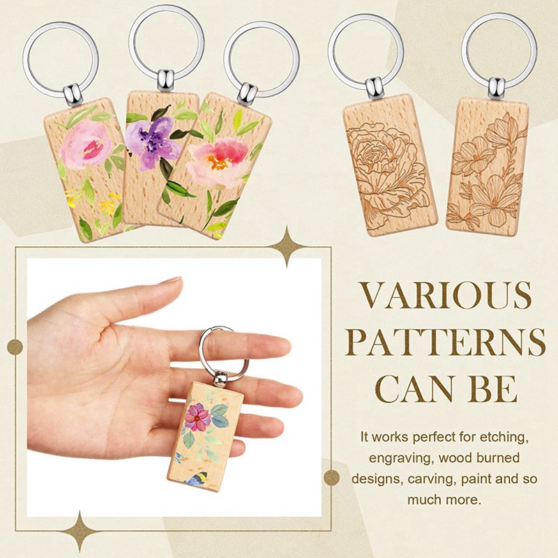 Set 50 Móc Chìa Khóa Gỗ Chưa Hoàn Thành Dùng Làm Móc Khóa DIY