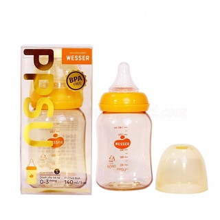 Bình Sữa Wesser PPSU Cổ Hẹp 140ml Có Kèm Núm Ti Size S Cho Bé Từ 0-3Tháng