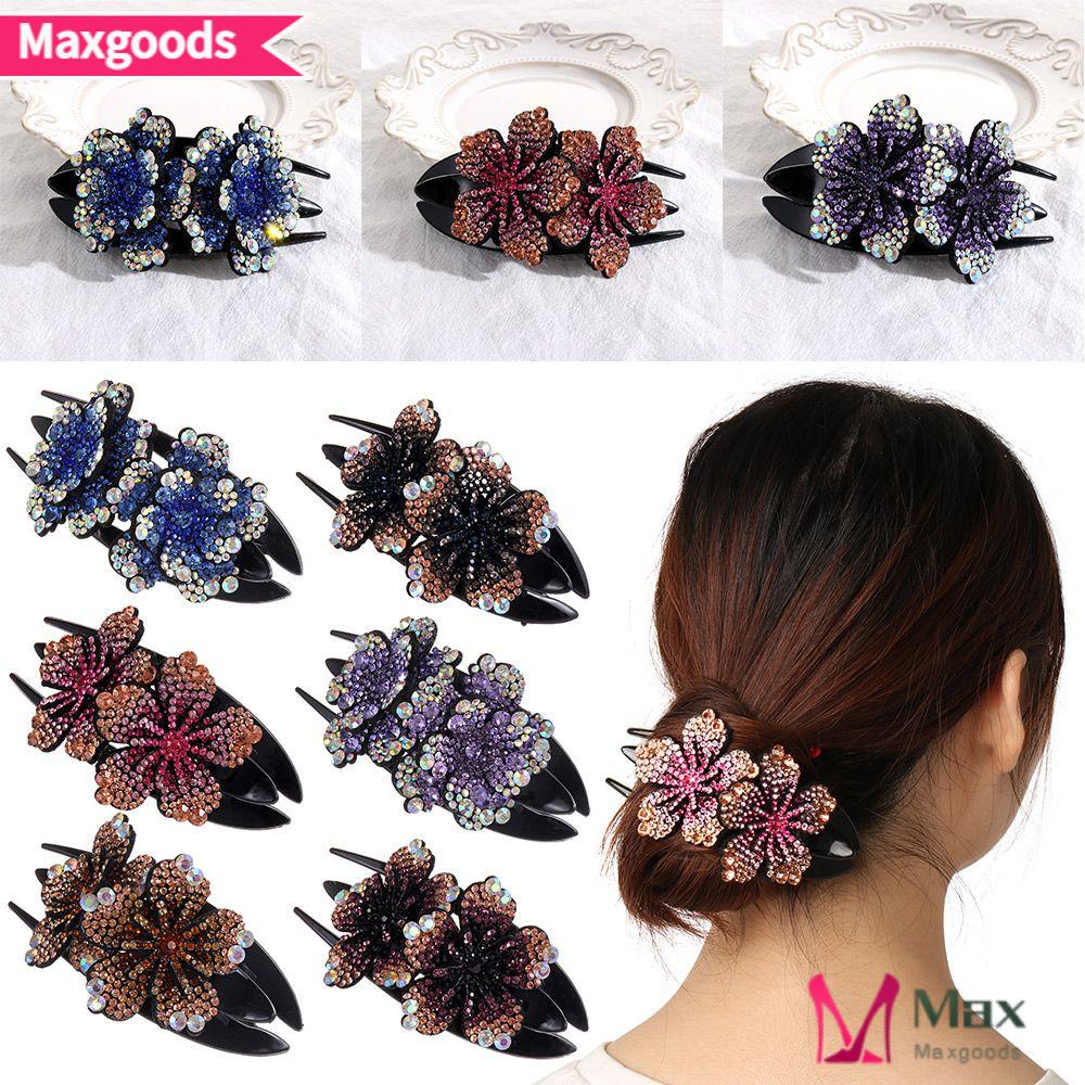 Kẹp Tóc Hình Hoa Kép Đính Hạt Thanh Lịch Cho Nữ