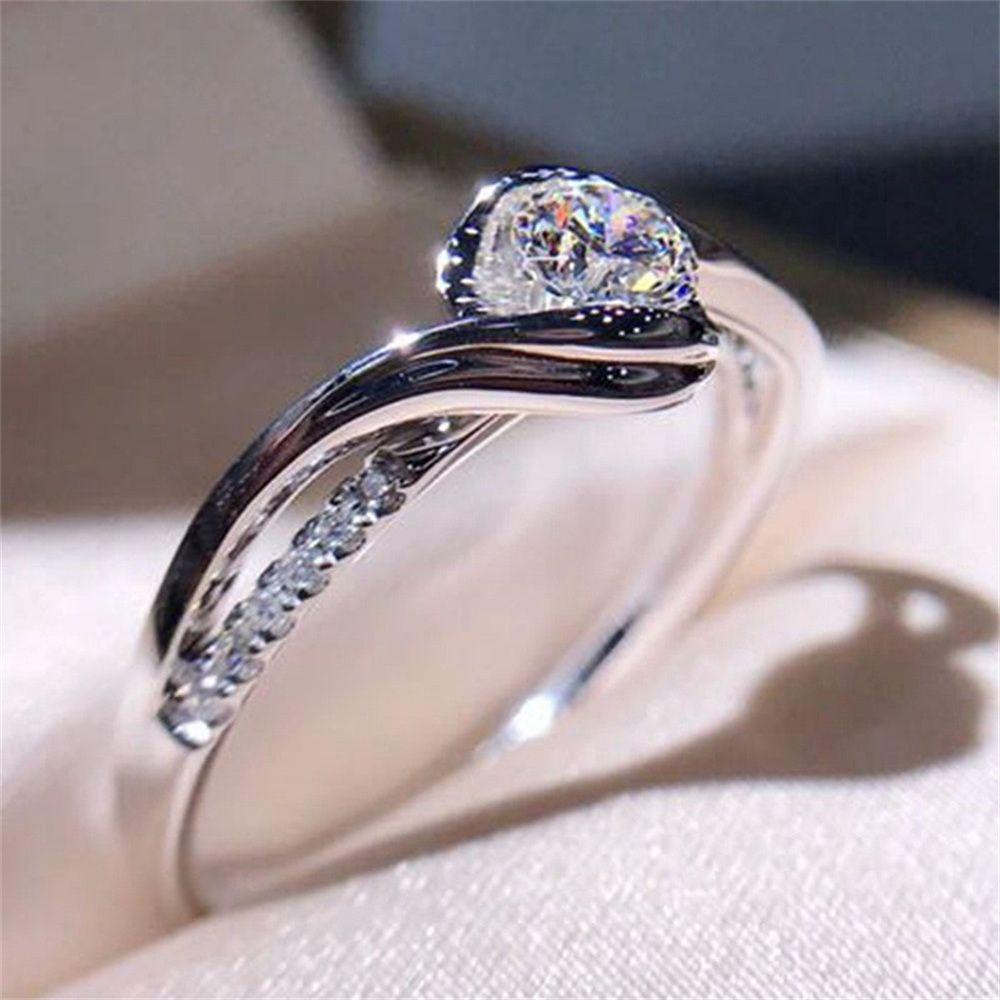 ROSE Nhẫn Cưới Đính Đá Sapphire Trắng Size 6-10