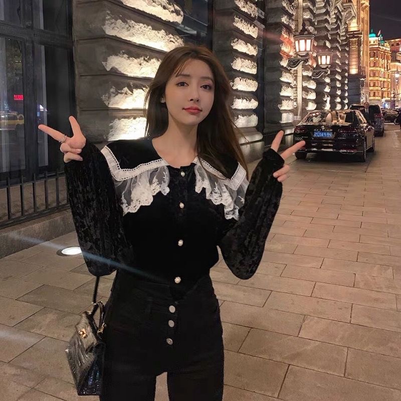 Áo kiểu phối ren thoáng mát kiểu dáng ngọt ngào phong cách Hàn quốc | BigBuy360 - bigbuy360.vn