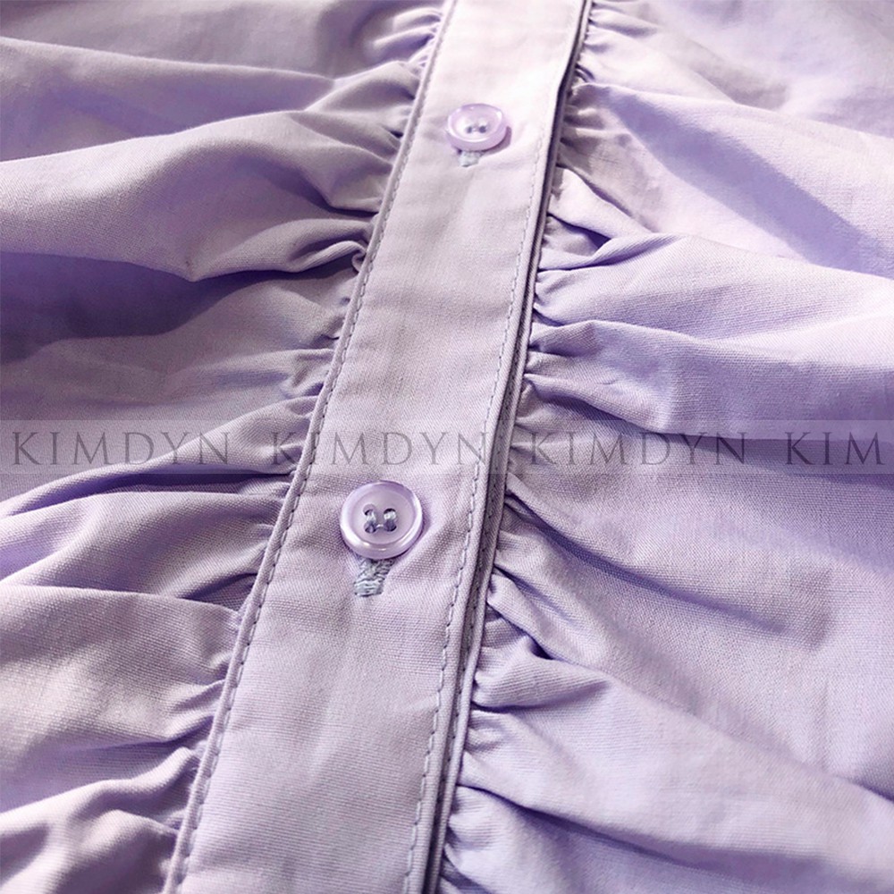 Áo croptop tay phồng Hàn Quốc áo sơ mi kiểu nhún 3 màu KimDyn