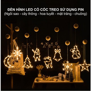 Đèn Hình Trang Trí Có Cốc Treo Sử Dụng Pin - Hình Ngôi Sao, Cây Thông, Hoa Tuyết, Mặt Trăng, Chuông