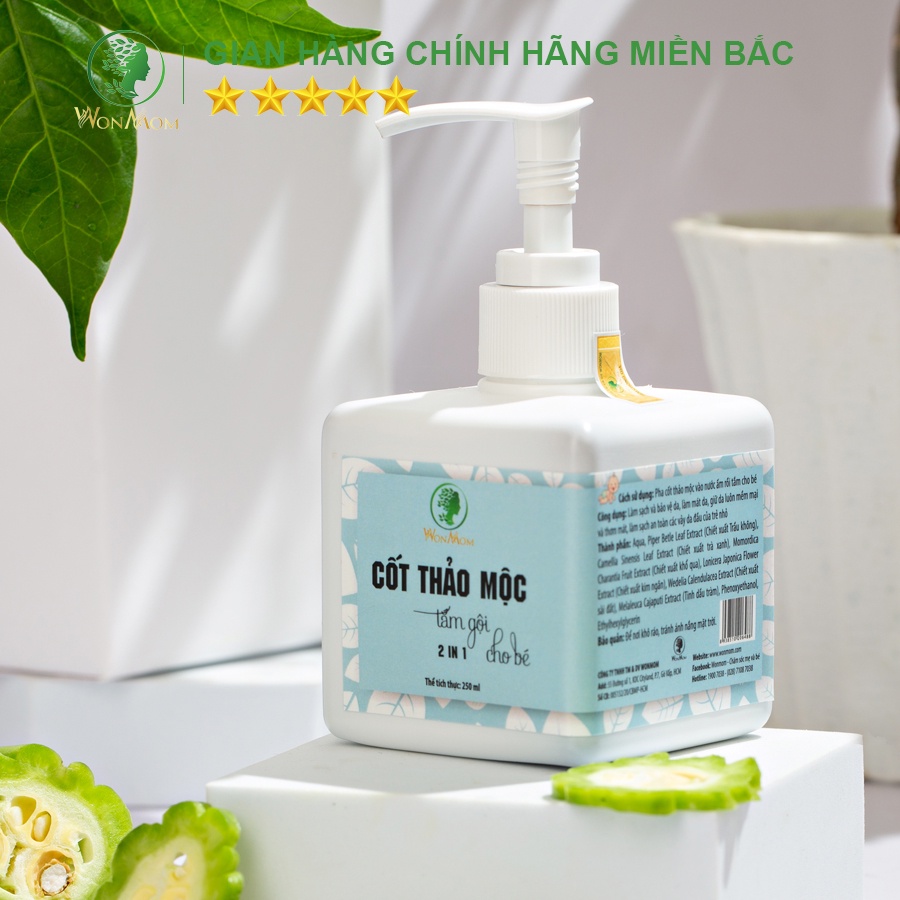 [ Giảm 35K - Đơn 339K ] Cốt thảo mộc tắm và gội cho bé, ngăn ngừa rôm sảy, mẩn ngứa Wonmom 250ml