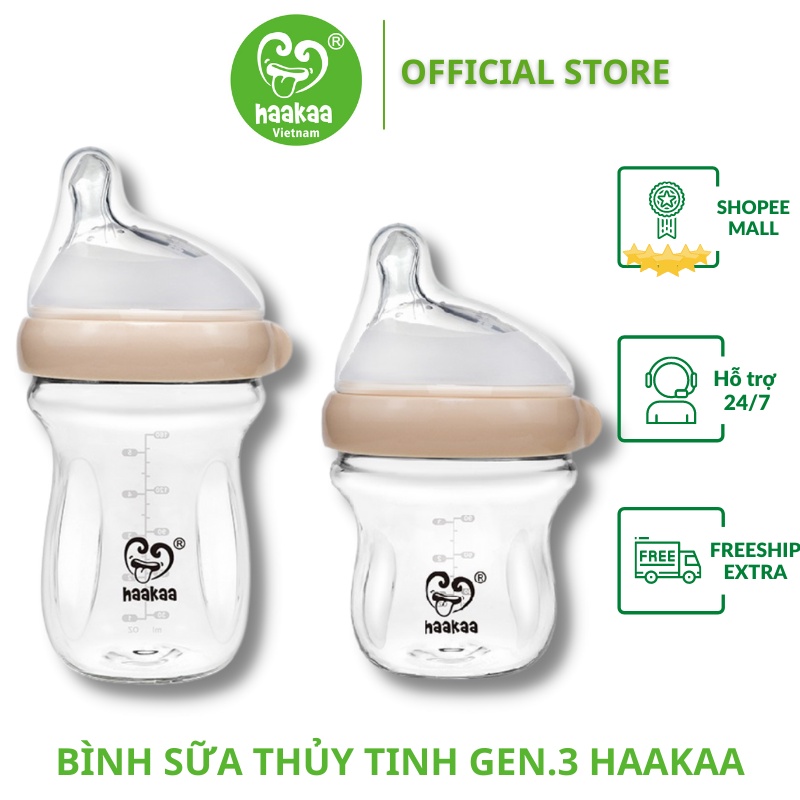 Bình sữa thủy tinh Gen.3 Haakaa. Chất liệu cao cấp, an toàn. Không chứa BPA, PVC và phthalate