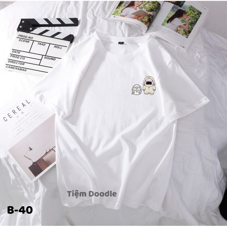 Áo Thun Nam Nữ Tay Lỡ Unisex Phông Trơn Oversize Form Rộng Basic Tee Hình Anh em cá mập