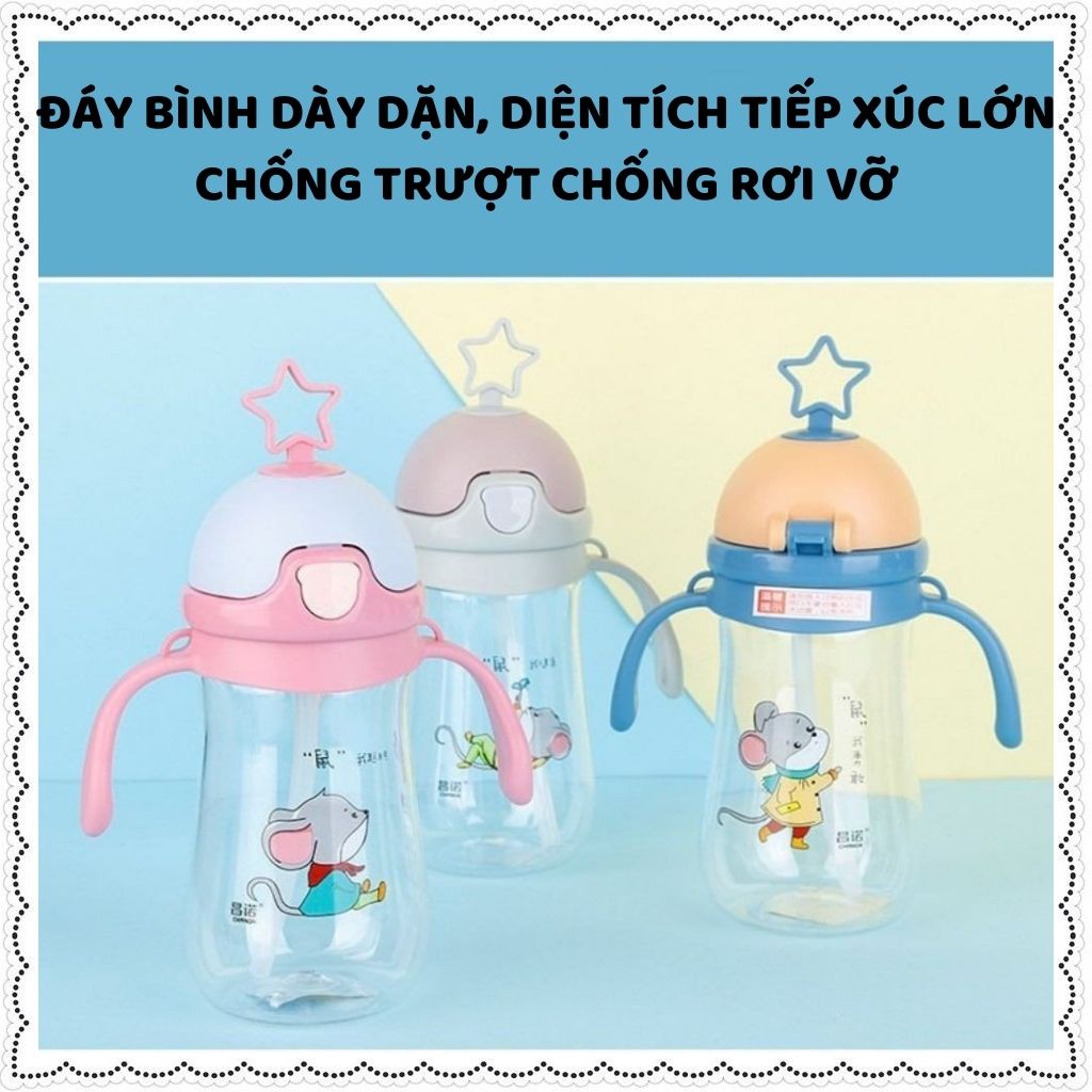 Bình tập uống nước hình ngôi sao cho bé. Bình sữa có ống hút thiết kế van chống sặc có tay cầm dung tích 380ml