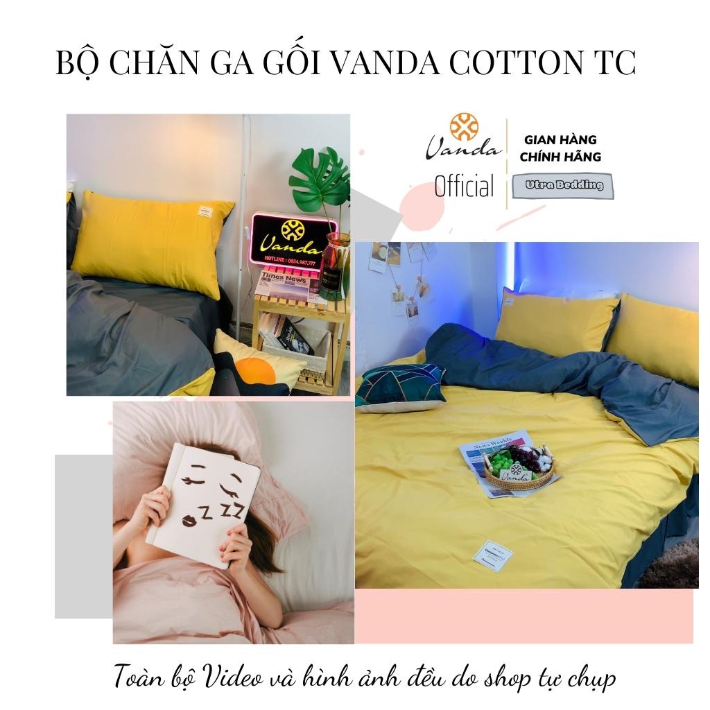 Bộ chăn ga gối VANDA Cotton Tici TC trơn phối màu Drap đủ kích thước 1m2 ,1m4 ,1m6 ,1m8 ,2m2...