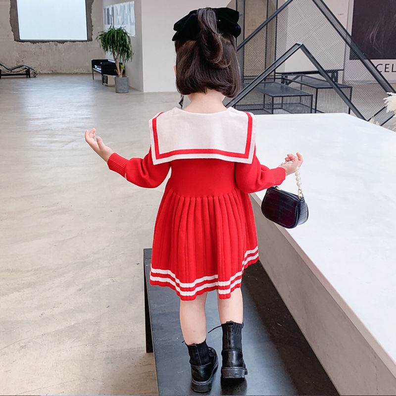 Đầm Len Tay Dài Phong Cách Hàn Quốc Thời Trang Thu Đông Cho Bé Gái