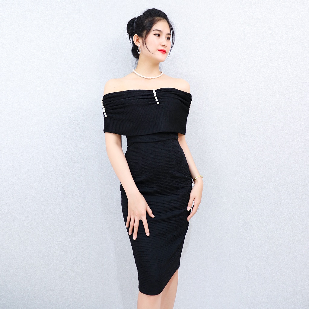 Váy Dự Tiệc Sang Trọng Ôm Body trễ vai AMYRA trẻ trung thun xốp xẻ tà đính ngọc sexy DA179
