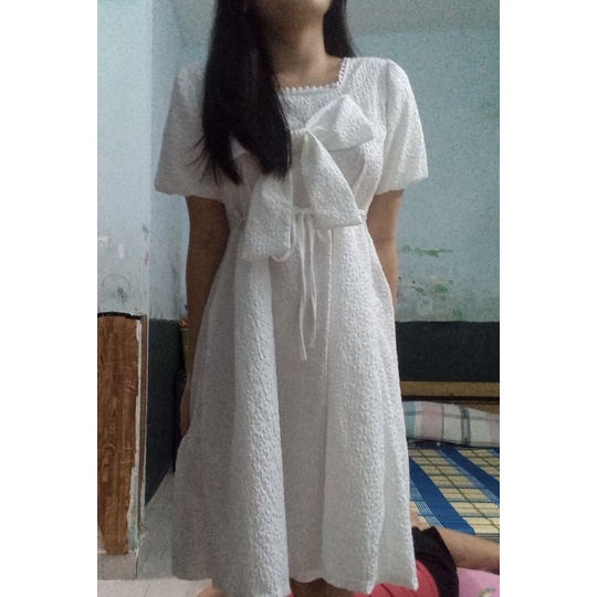 BIGSIZE Váy công chúa cổ tích mùa hè cổ vuông nơ