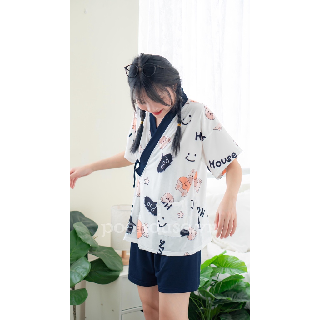 Combo Cá mập-Gấu Boo - Pijama kimono ngủ chất liệu cotton, đồ ngủ kimono đồ ngủ kiểu Nhật bản - Poohouse Pyjama | BigBuy360 - bigbuy360.vn