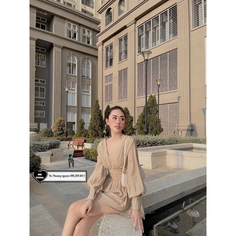 JUMSUIT CỔ V BO EO XẾP LY