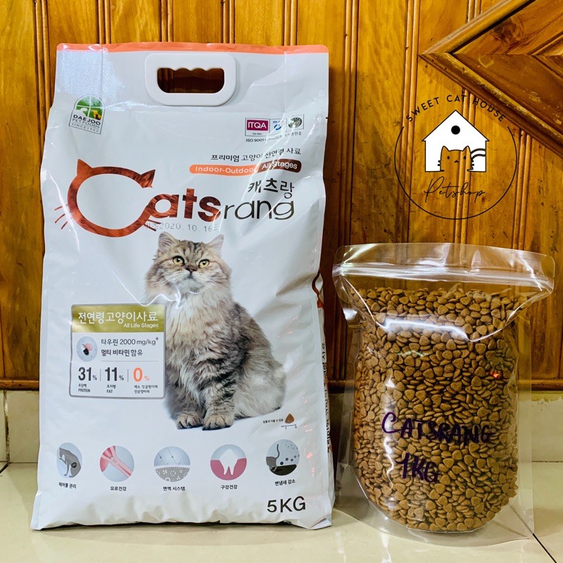 Thức ăn hạt Catsrang 1kg túi zip cho mèo giá rẻ | Nhà Mèo Ngọt