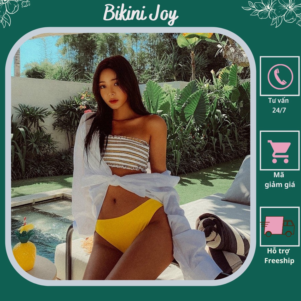 [ HÀNG CAO CẤP+ MẪU MỚI] Bikini hai mảnh áo quây nhún quần vàng sexy