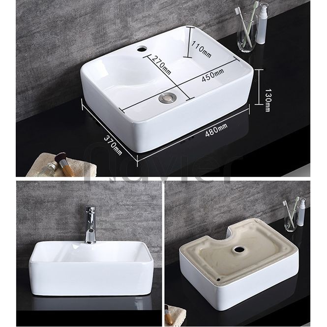 Chậu lavabo vuông đặt bàn sứ trắng 1021