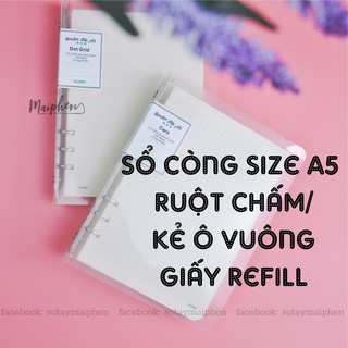 [Mua 3 sổ tặng set sticker] Sổ còng bìa cứng A5-ruột caro/chấm dot- giấy refill binder-sổ làm Bullet journal,calligraphy