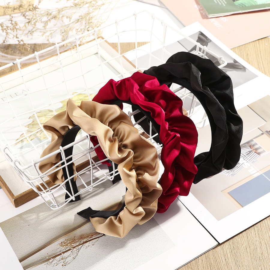 Băng Đô Cài Tóc Vải Satin Họa Tiết Hoa Xếp Ly Phong Cách Hàn Quốc Cho Nữ