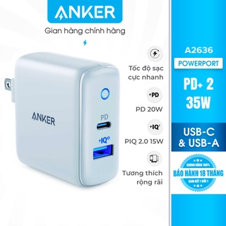 Sạc ANKER PowerPort PD+2 cổng 35w, 1 USB-C PD 20w, 1 PowerIQ 2.0 15w – A2636
