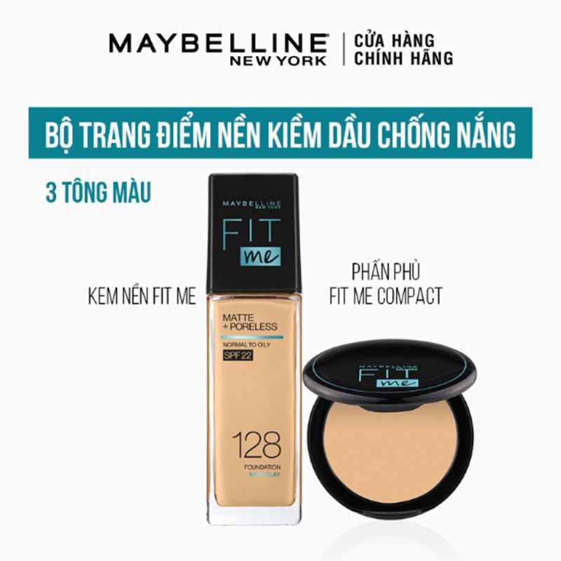 [Bộ trang điểm] Bộ Kem Nền Fit Me và phấn nền Fit Me Compact Mịn Nhẹ Kiềm Dầu Chống Nắng Maybelline New York Matte SPF