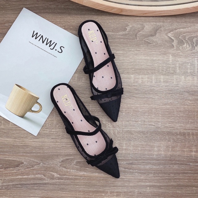 Dép Sục Lưới Thắt Nơ Chấm Bi