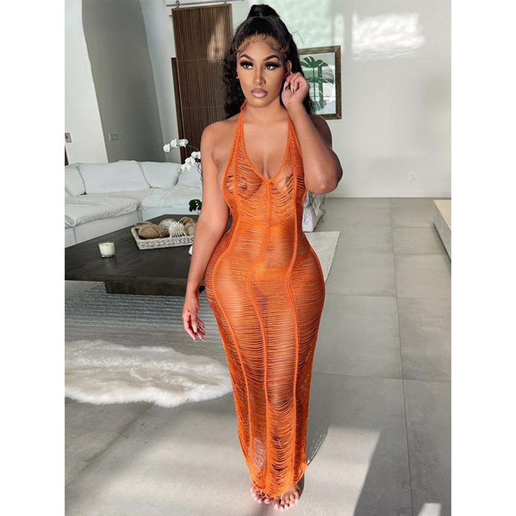 Đầm Len Móc Cổ Chữ V Khoét Sâu Hở Lưng Phong Cách Boho Quyến Rũ Dành Cho Nữ 2022