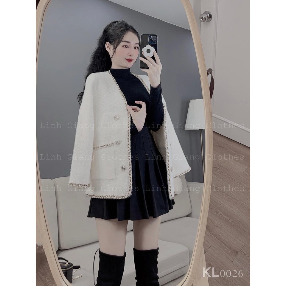 Áo khoác dạ viền nhũ thêu nắp túi sang chảnh SL276