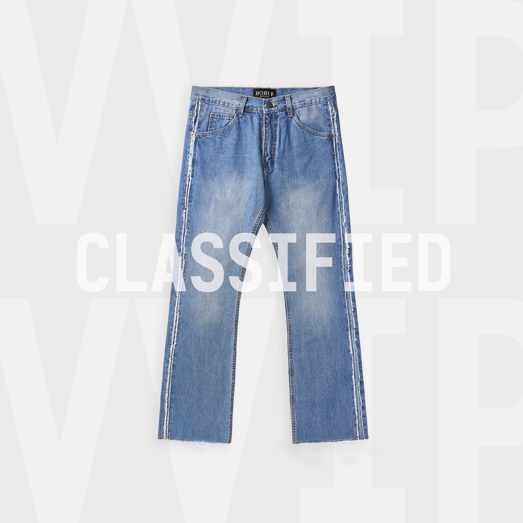 Quần Jean Denim BOBUI ống loe màu đen/xanh chuẩn REAL full tag túi