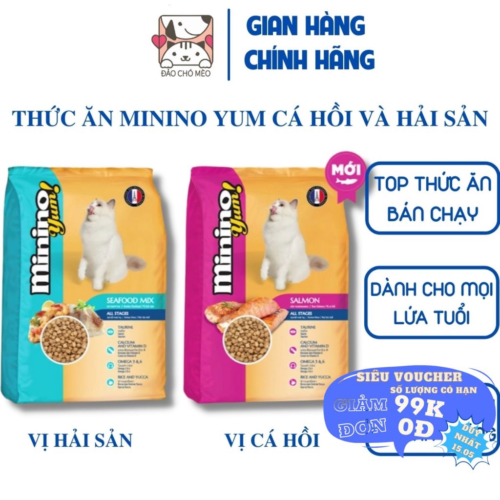 Thức ăn cho mèo Minino Yum Seafood và Salmon 350gr/gói [Mới] Đảo Chó Mèo