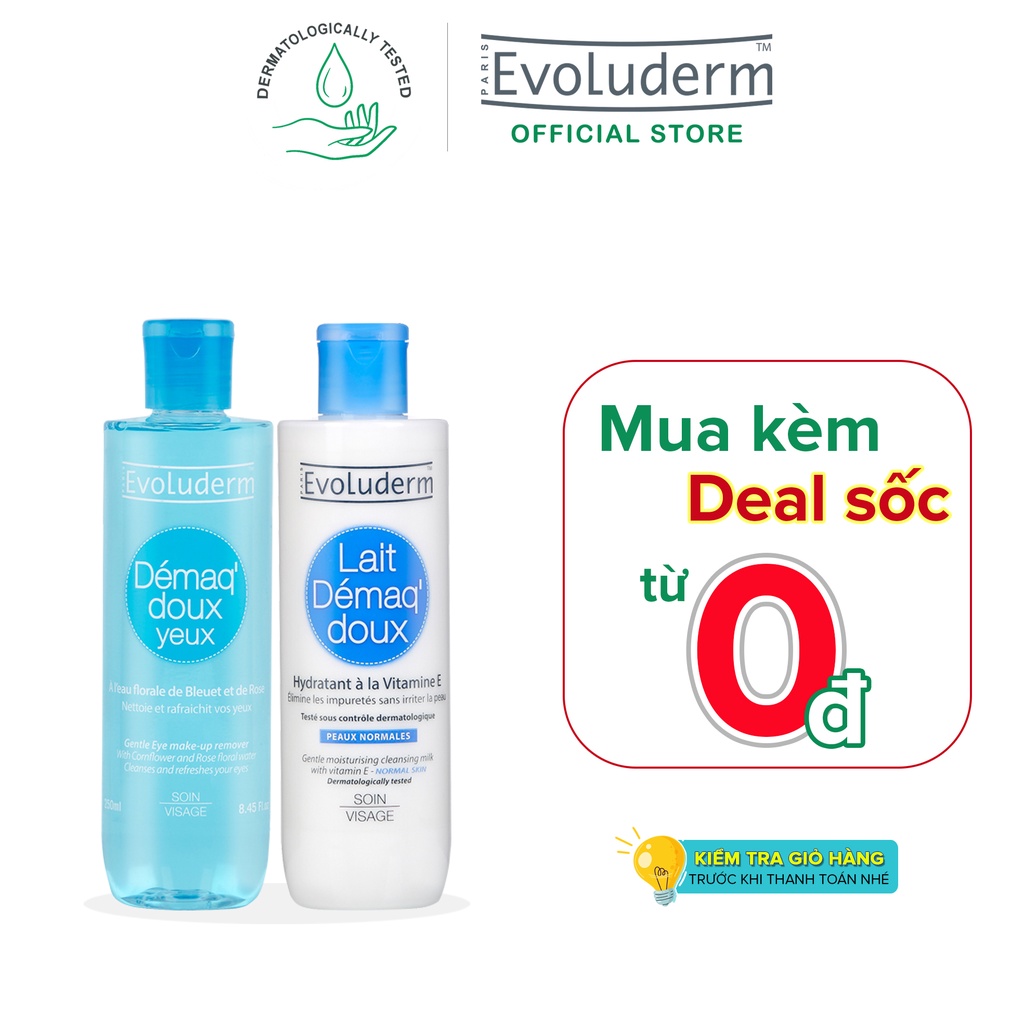 Bộ chăm sóc da Evoluderm Tẩy trang mắt môi 250ml và Sữa tẩy trang 250ml