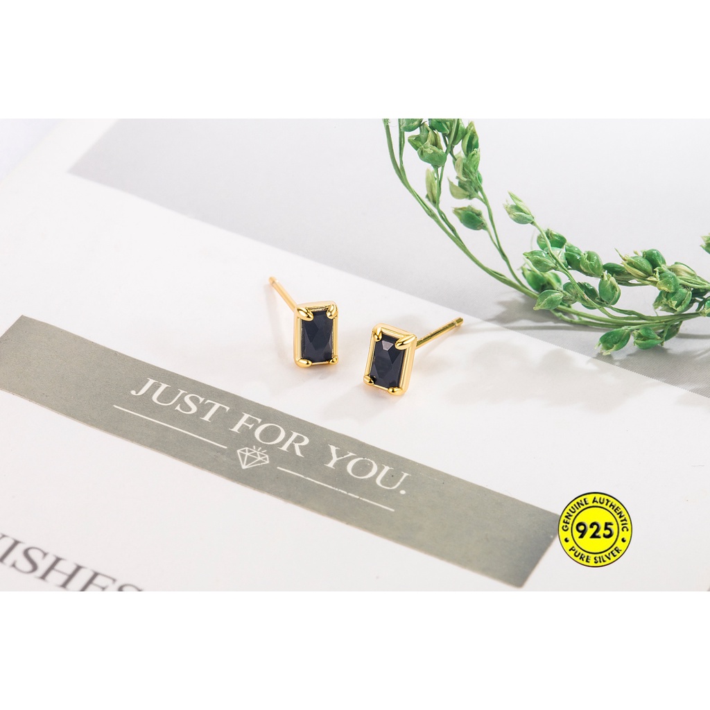 Bông Tai Mạ Vàng 18K Hình Vuông Đính Kim Cương Giả Không Phai Chống Dị Ứng