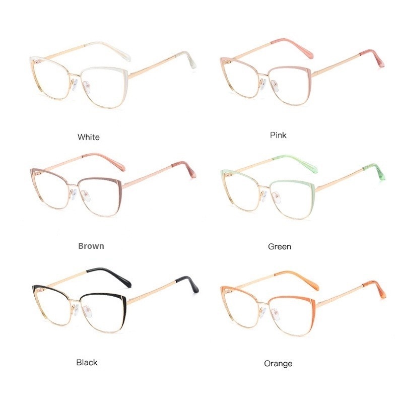 Mắt Kính Gọng Kim Loại Hình Mắt Mèo Chống Ánh Sáng Xanh Thời Trang Retro Phương Tây Cho Nữ