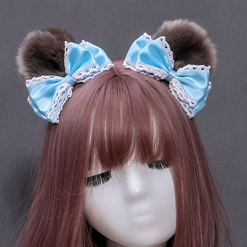 1 Cặp Kẹp Tóc Tai Gấu Bằng Satin Phối Lông Dễ Thương