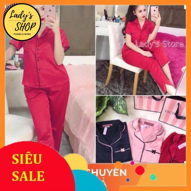 Đồ Bộ Pijama - BỘ LỤA SATIN CỘC-DÀI VIỀN ĐEN [ẢNH THẬT+VIDEO