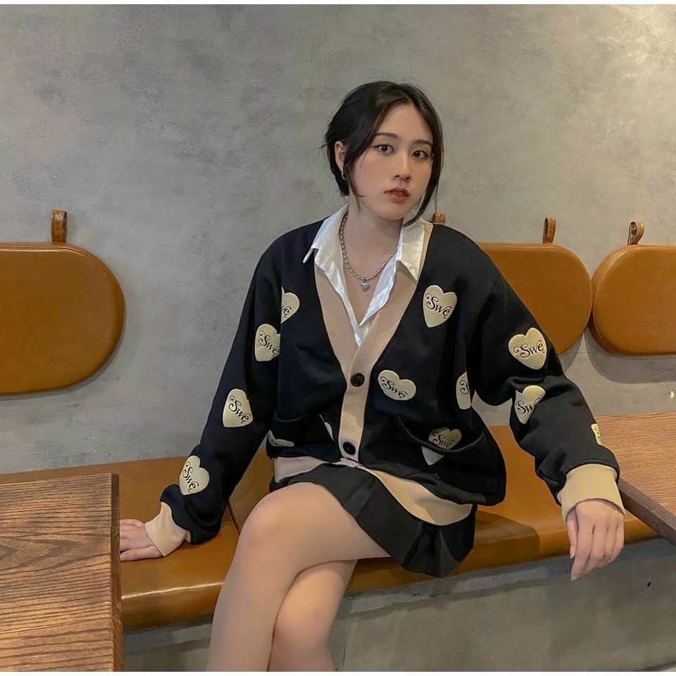 Áo Khoác Cardigan In Hình Trái Tim