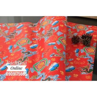 [Set 50 tờ] Giấy đỏ tết, hoa văn SONG HỶ - LONG PHỤNG