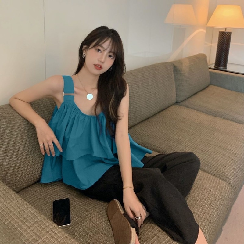 Áo thun không tay hai lớp thời trang mùa hè đáng yêu phong cách Hàn Quốc